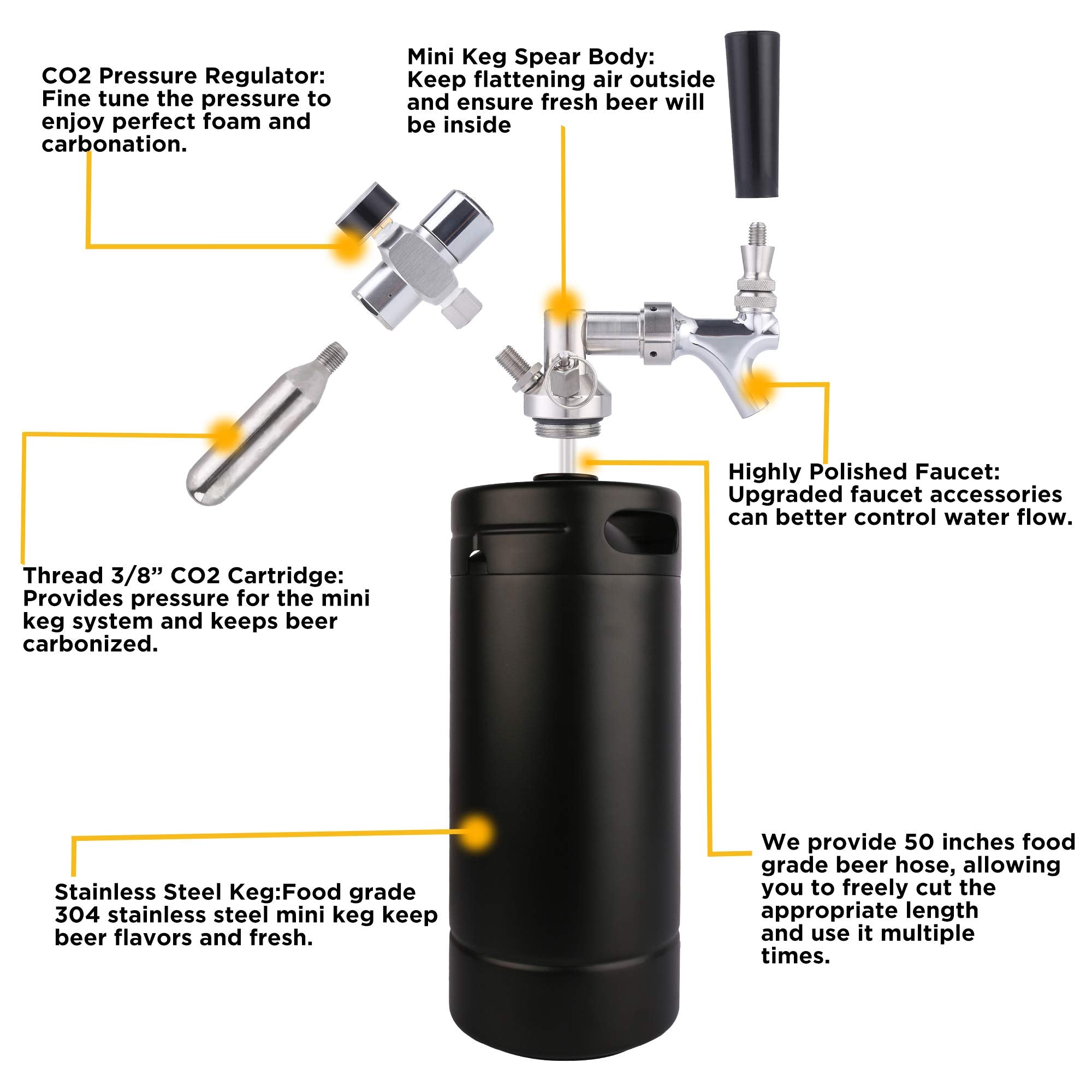 TMCRAFT mini keg system preserves beer flavor with stainless steel construction.