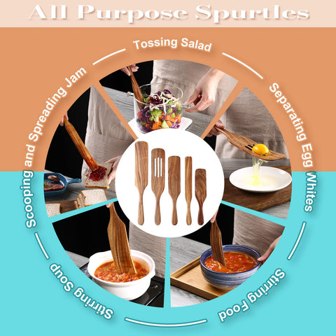 Five-piece wooden spoon set ideal for sauces and soups