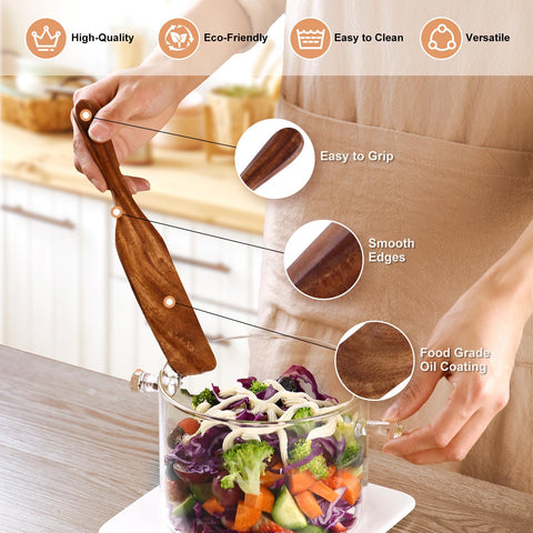 Non-stick friendly teak spurtles prevent food cling