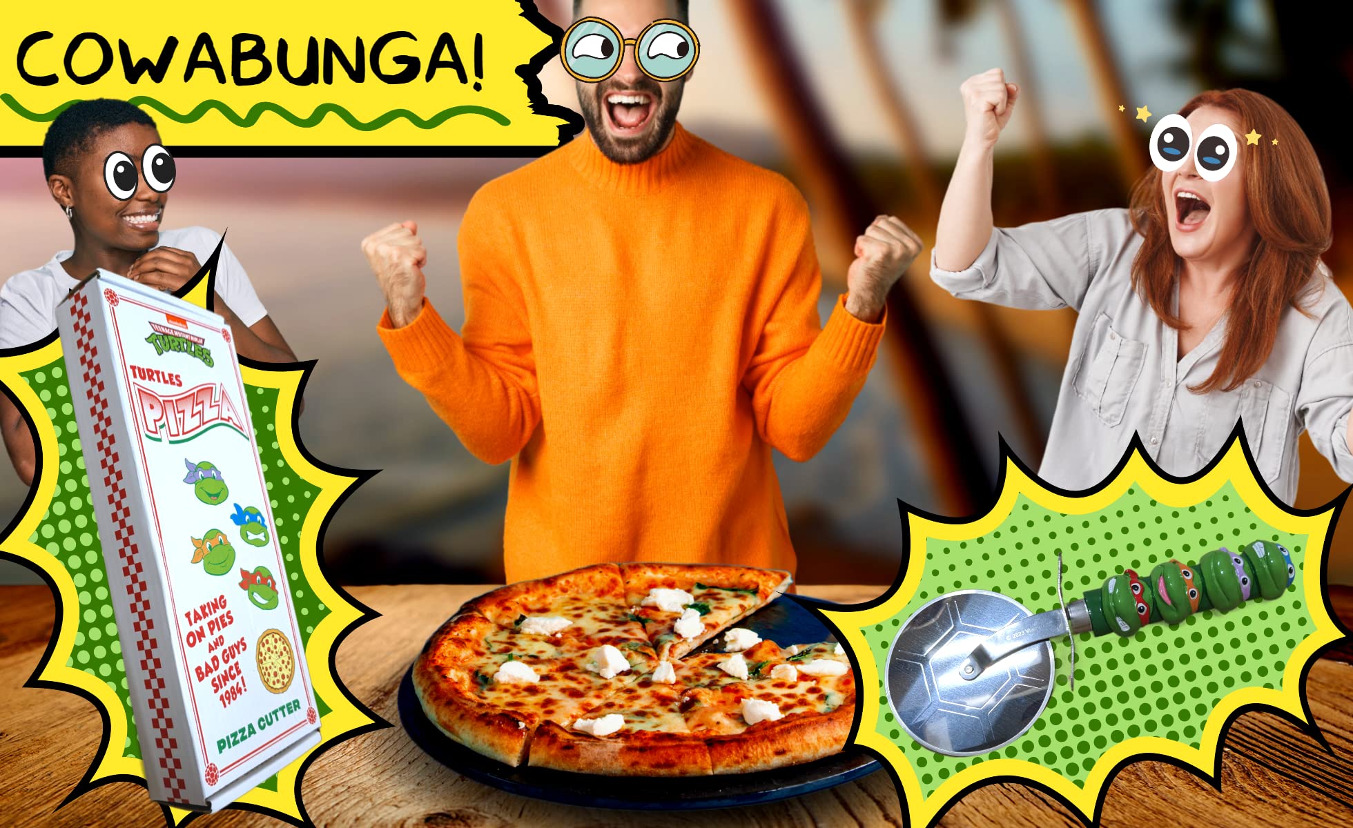 TMNT pizza cutter measures 10x4x1 inches for easy storage and use
