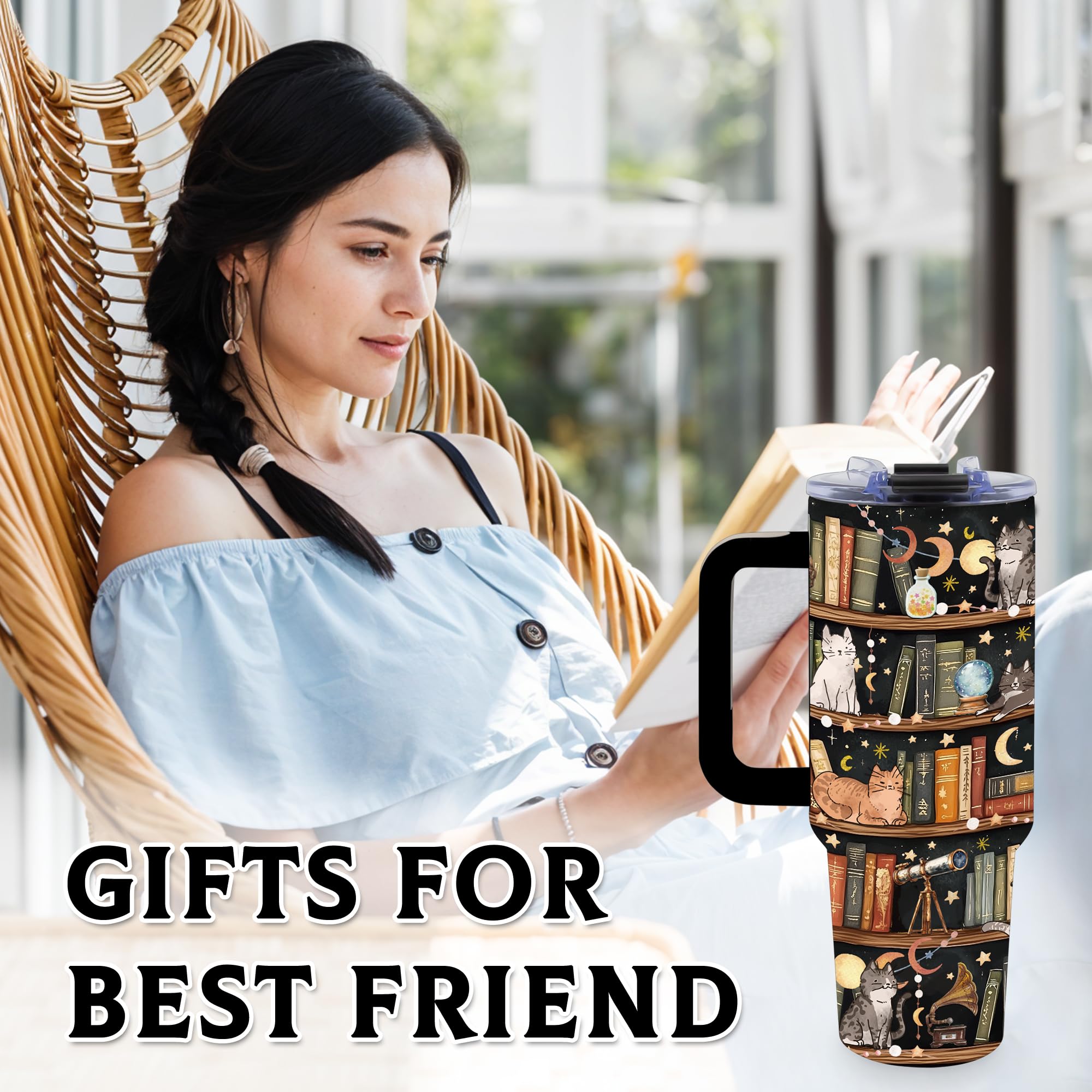 TNASURHUS book lovers 40oz tumbler dishwasher safe, BPA-free for easy cleanup