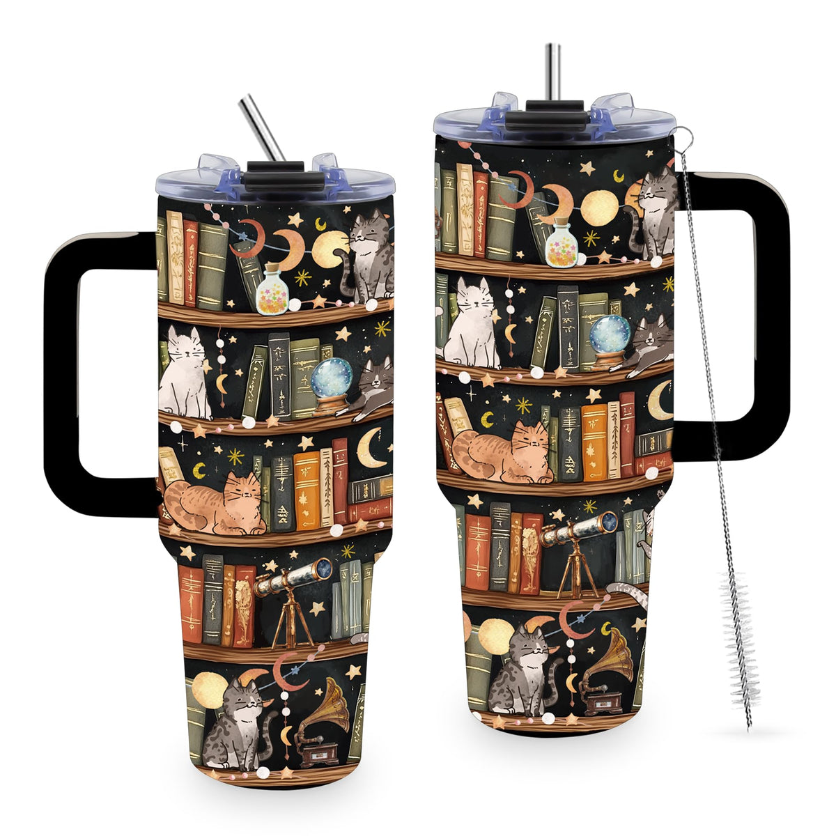 TNASURHUS book lovers 40oz tumbler front view, keeps coffee hot during reading