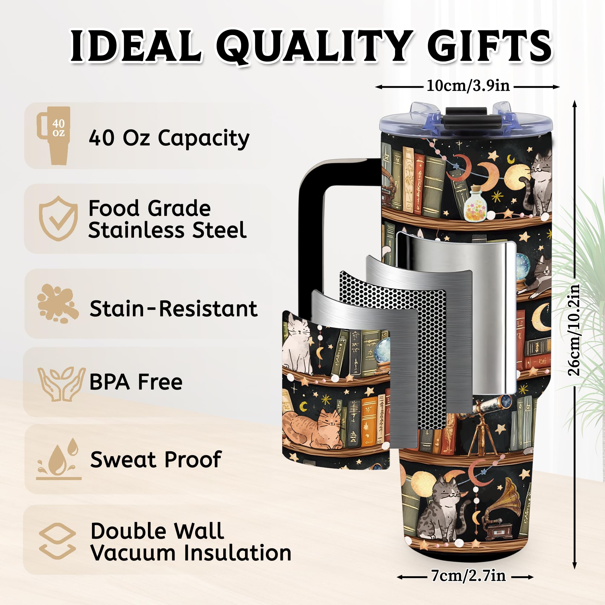TNASURHUS book lovers 40oz tumbler insulation capability maintains temperature for hours