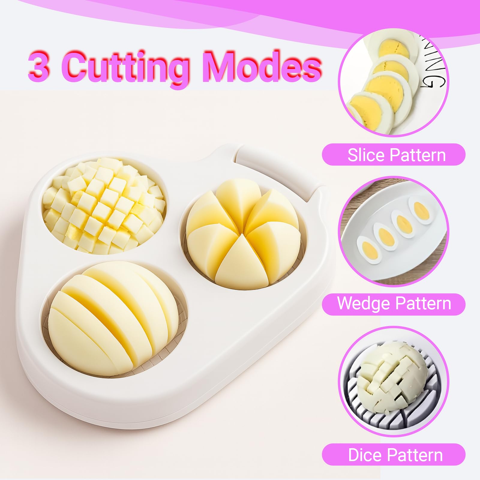 TNDCKP egg slicer in dice mode delivering uniform egg pieces for salads.