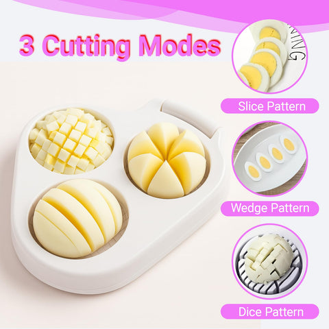 TNDCKP egg slicer in dice mode delivering uniform egg pieces for salads.
