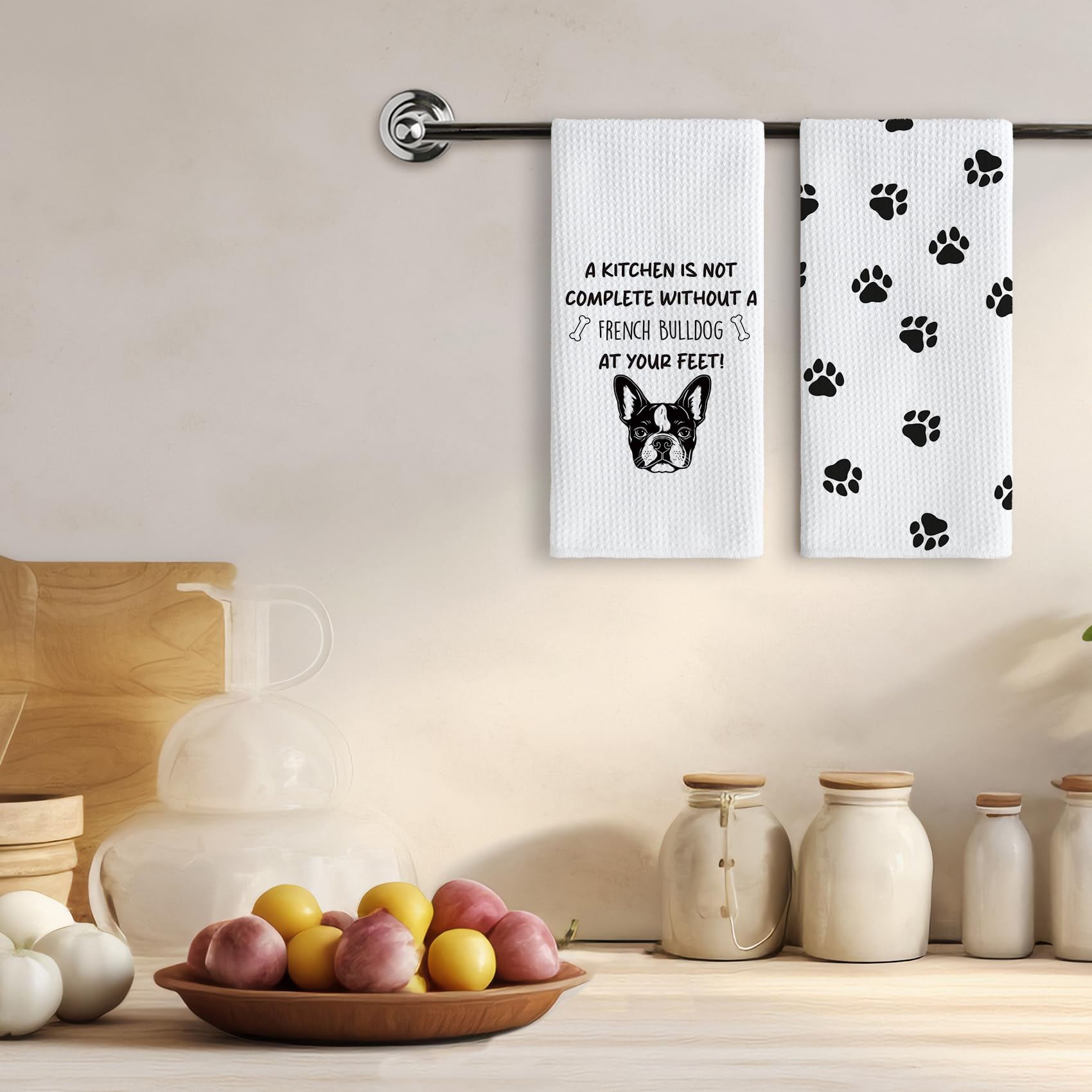 TNUW Frenchie gift towels with paw design for dog lovers' kitchen.