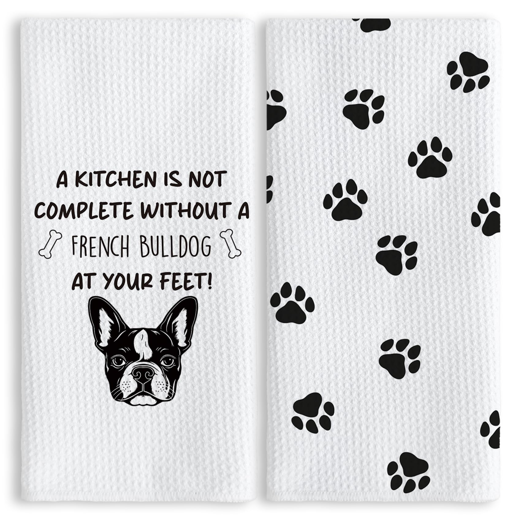 TNUW funny French Bulldog paws towel set enhances playful kitchen decor.