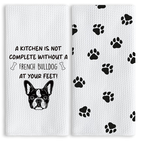 TNUW funny French Bulldog paws towel set enhances playful kitchen decor.