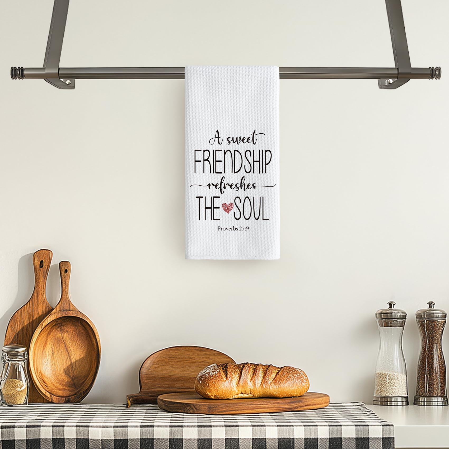 TNUW towel at coffee station adds decorative flair and functional drying