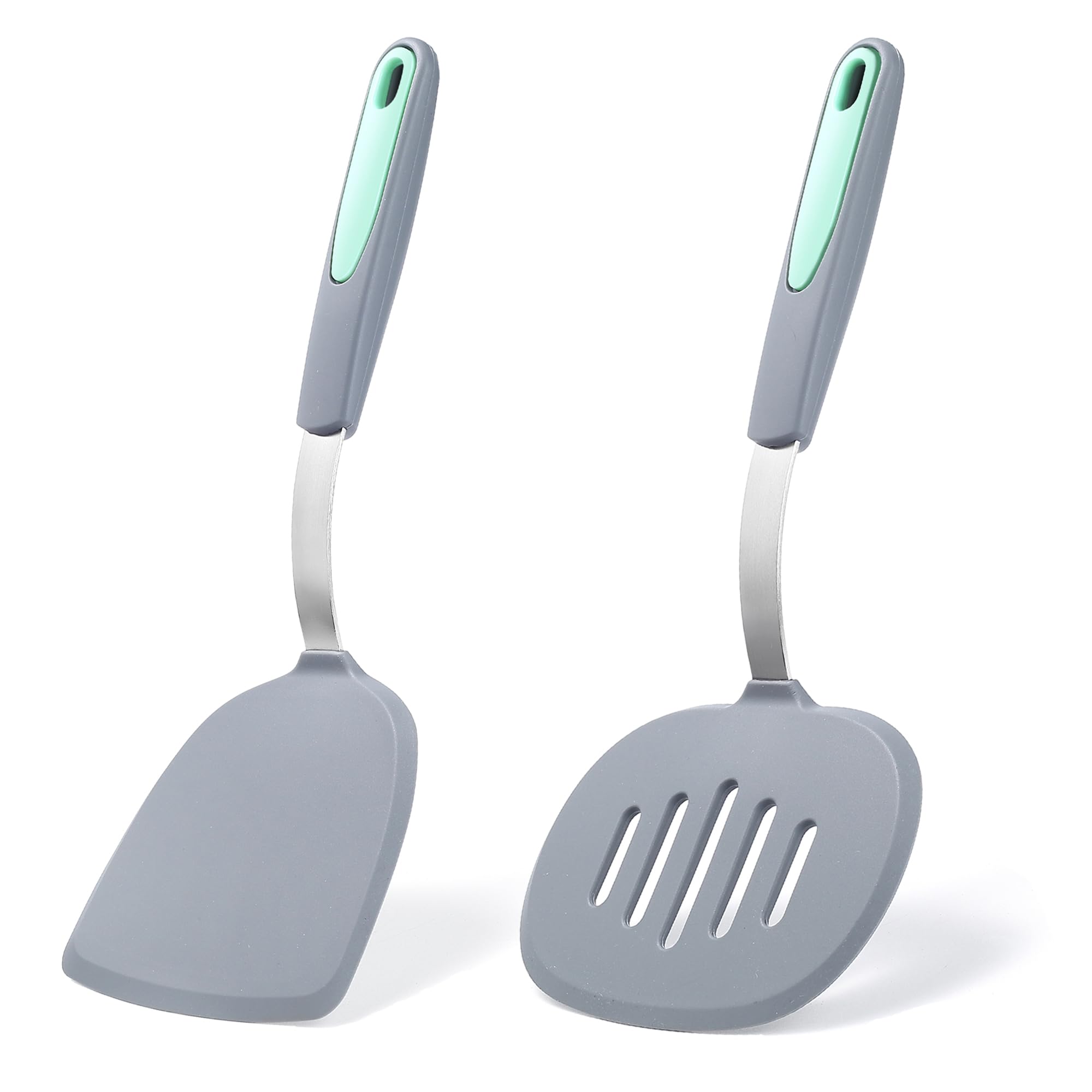 To encounter solid silicone spatula for gentle flipping on nonstick pans.