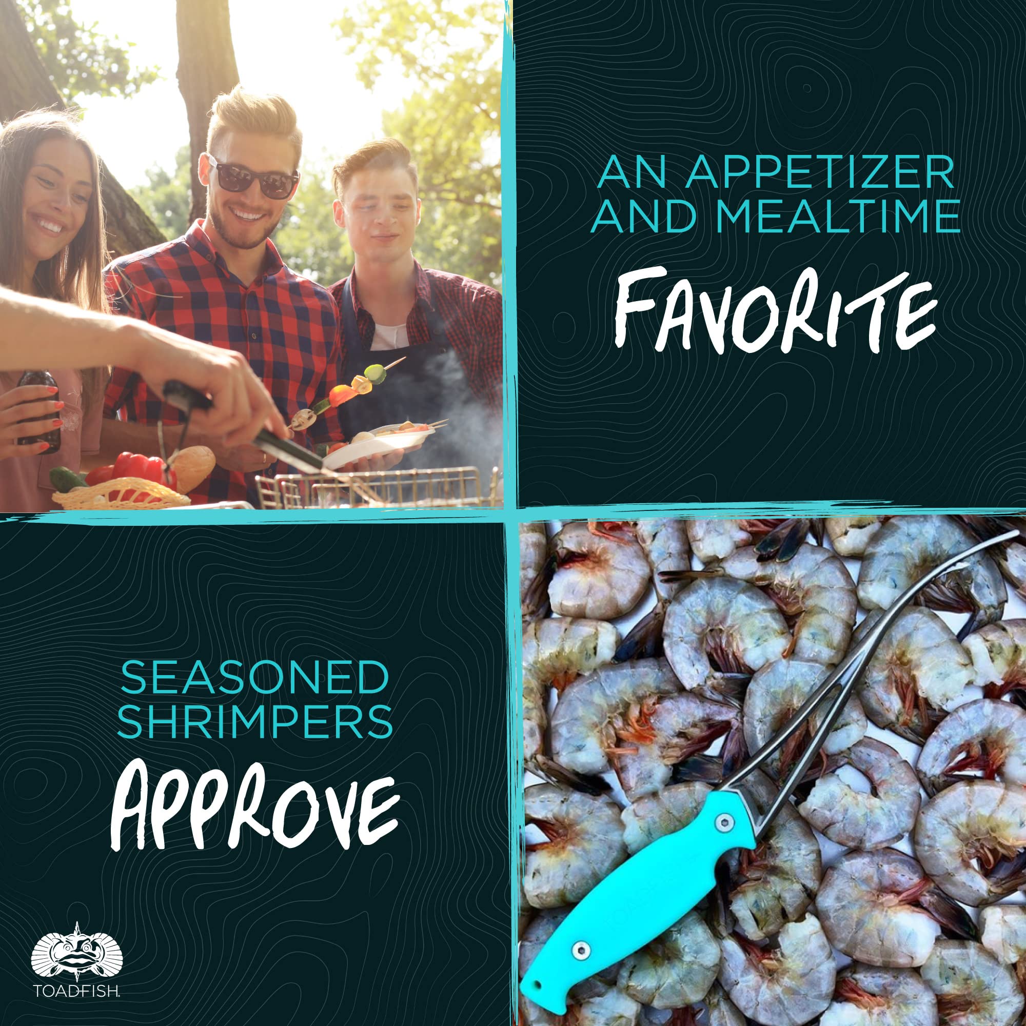Toadfish all-in-one seafood tool speeds peeling, deveining, and butterfly prep