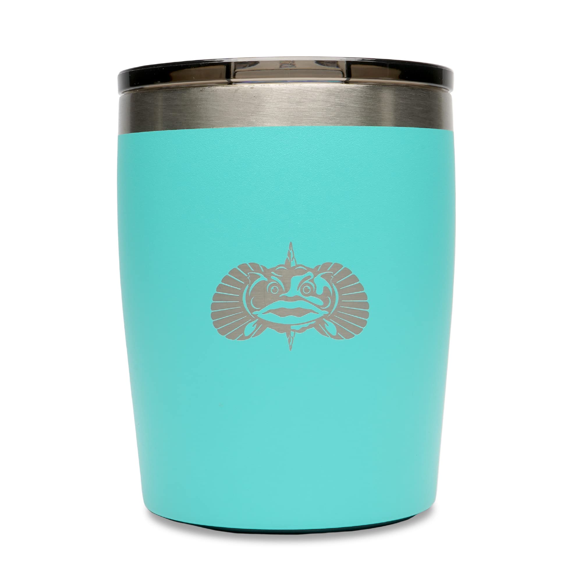 Toadfish non-tipping rocks tumbler teal side view for stable sipping on a boat