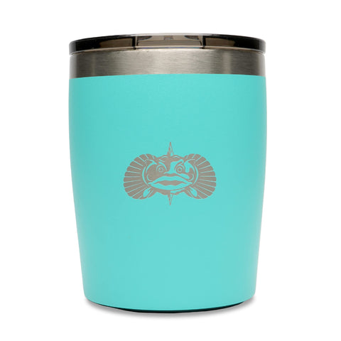Toadfish non-tipping rocks tumbler teal side view for stable sipping on a boat