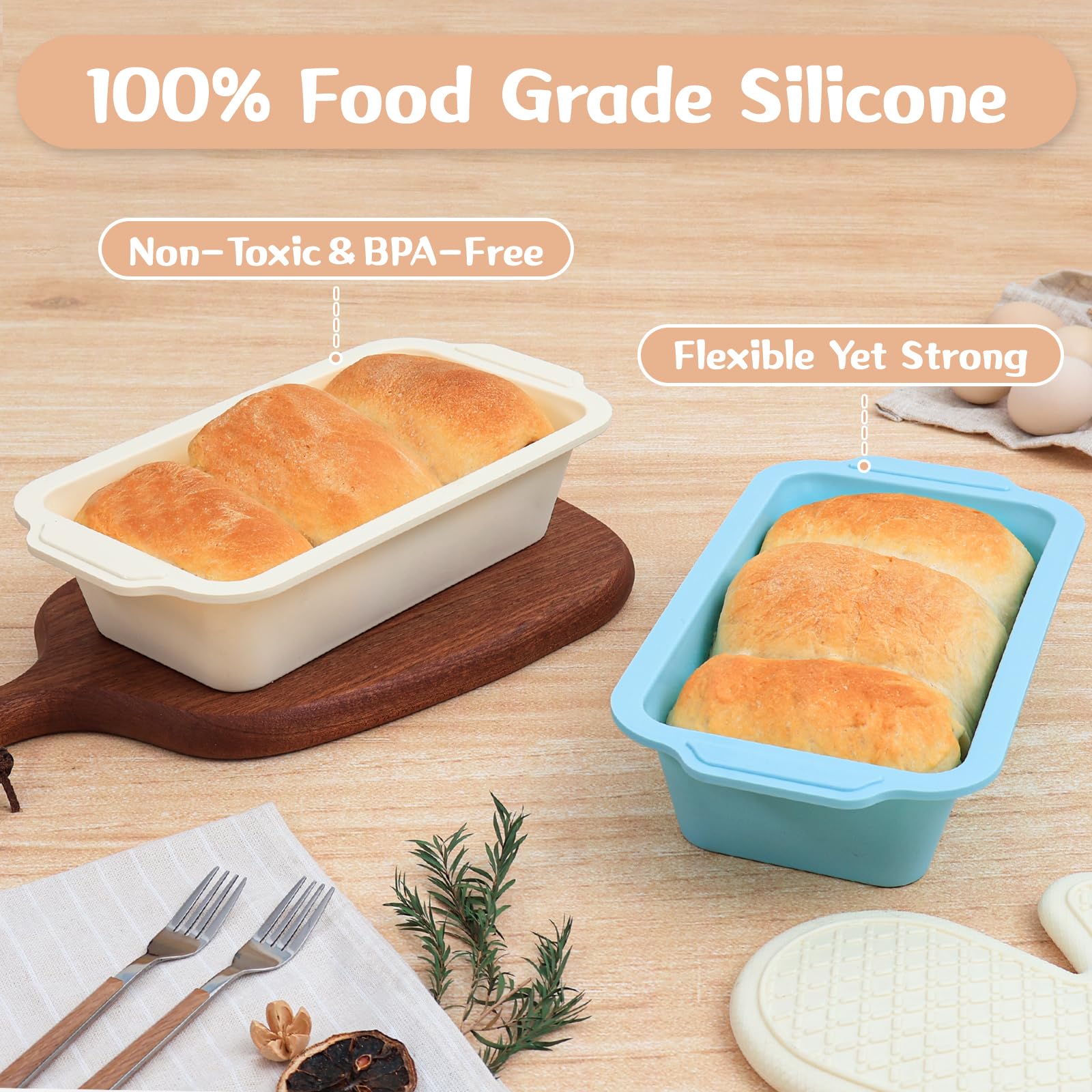 Toeusog bread pan shows dishwasher-safe icon for simple cleaning.