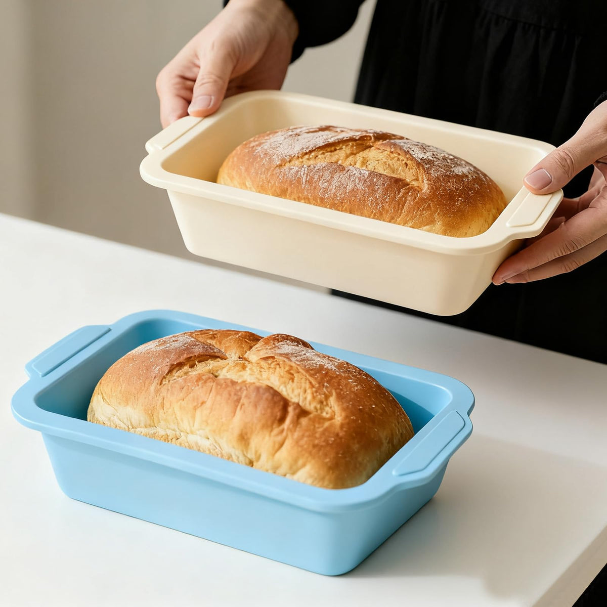 Toeusog bread pan silicone front view with nonstick surface for easy loaf release.