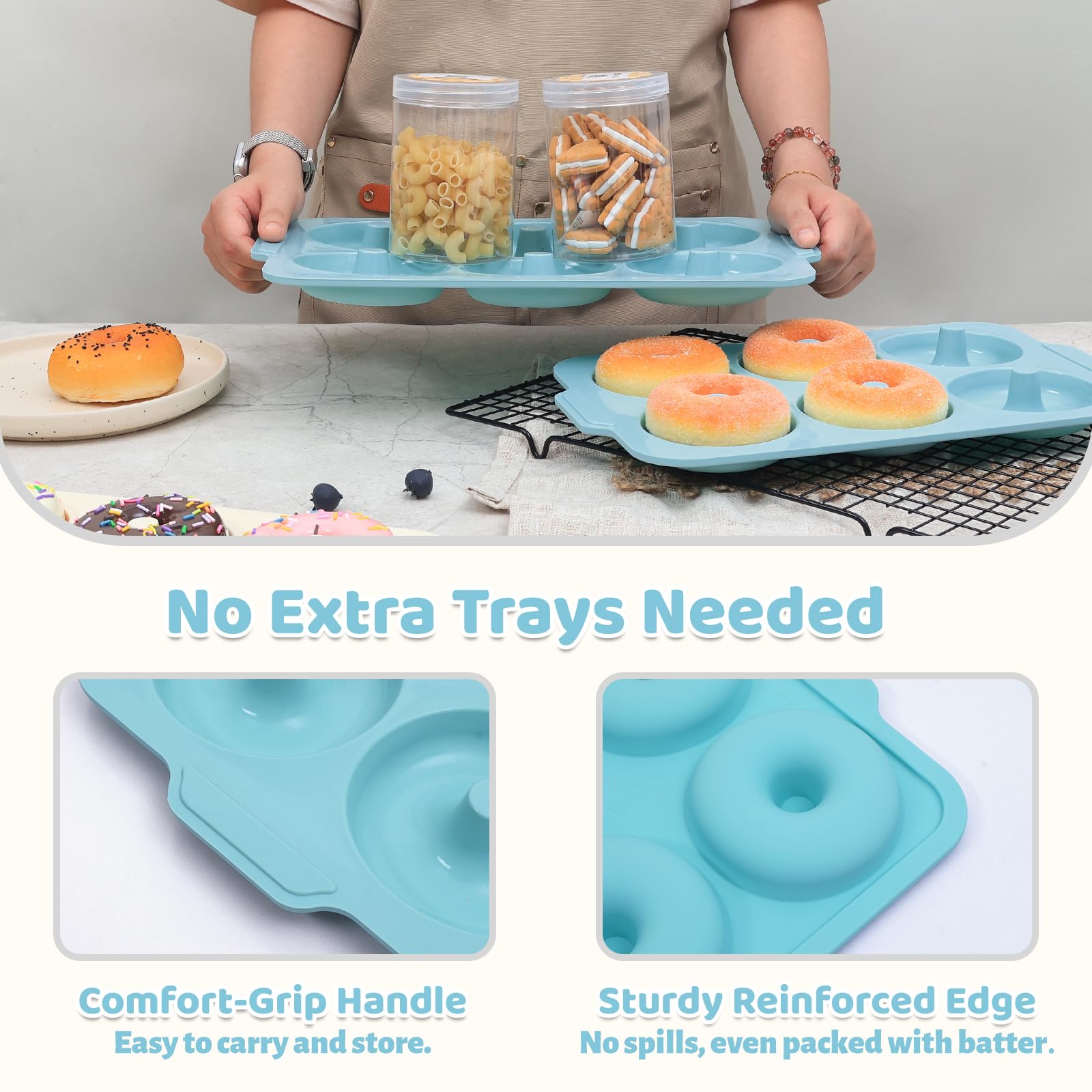 Toeusog donut pan bakes six donuts at once for quick breakfasts.