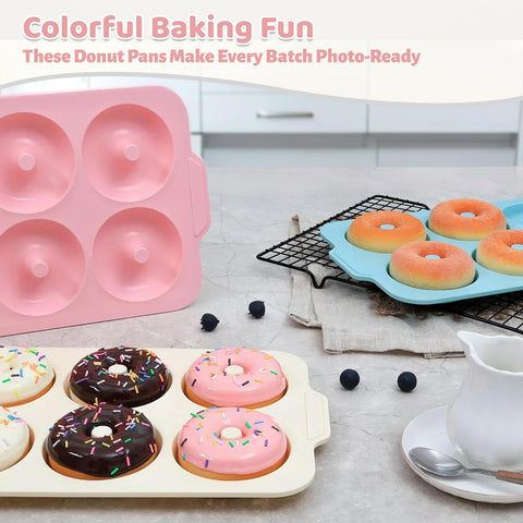 Toeusog pink beige donut pan ready for oven and freezer use