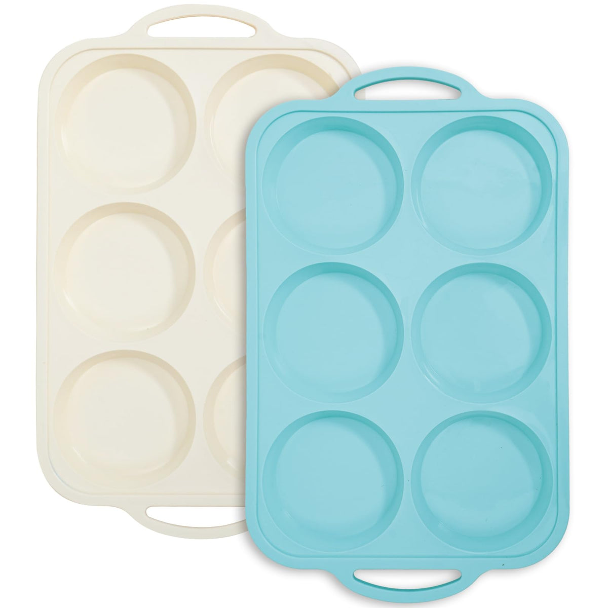 Toeusog nonstick silicone muffin top pan with 4-inch cavities for effortless release.