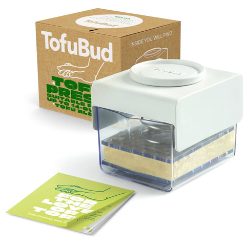 TofuBud Tofu Press with removable drainer for mess-free moisture drainage.