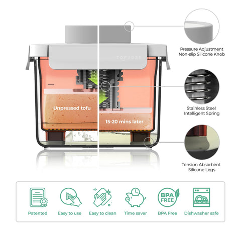Drip tray on TOFUDEE press showing automatic draining feature