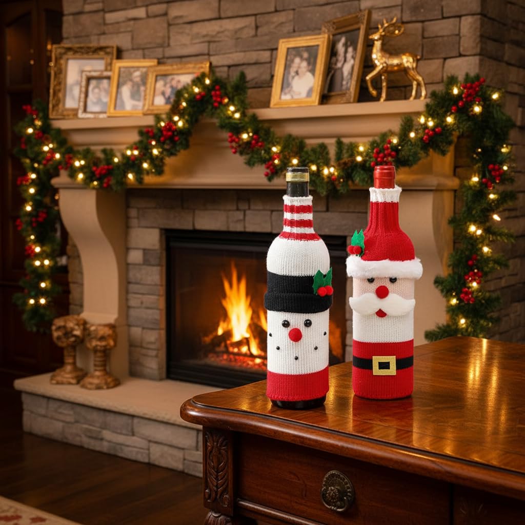 TOGETHERTOYO two-pack wine bottle sleeves displayed on two bottles for easy holiday setup.