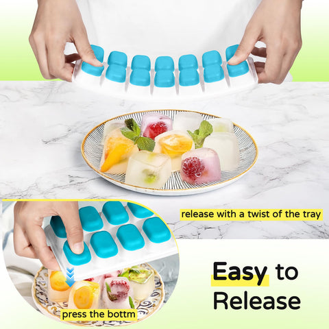 Tohsssik ice cube tray close-up shows easy release and durable silicone surface.