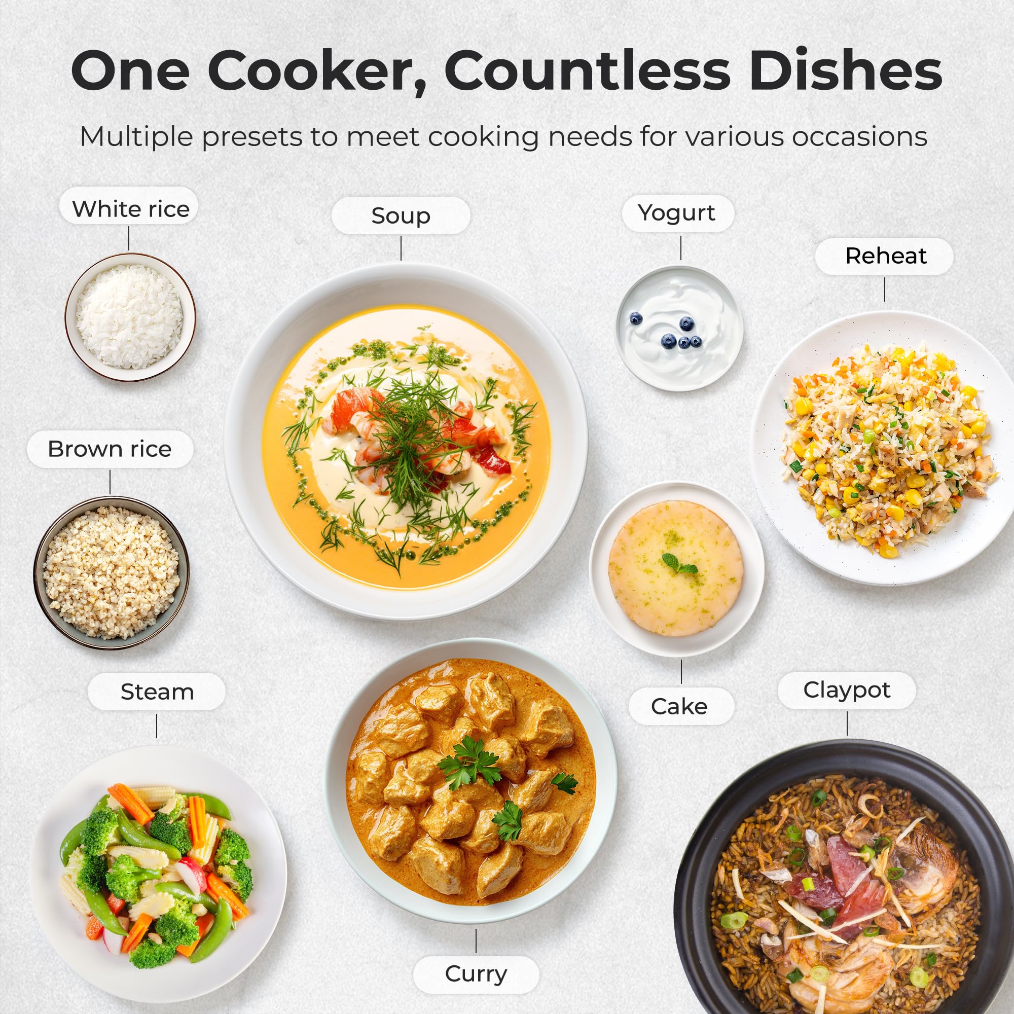 TOKIT rice cooker in compact design fits crowded countertops.