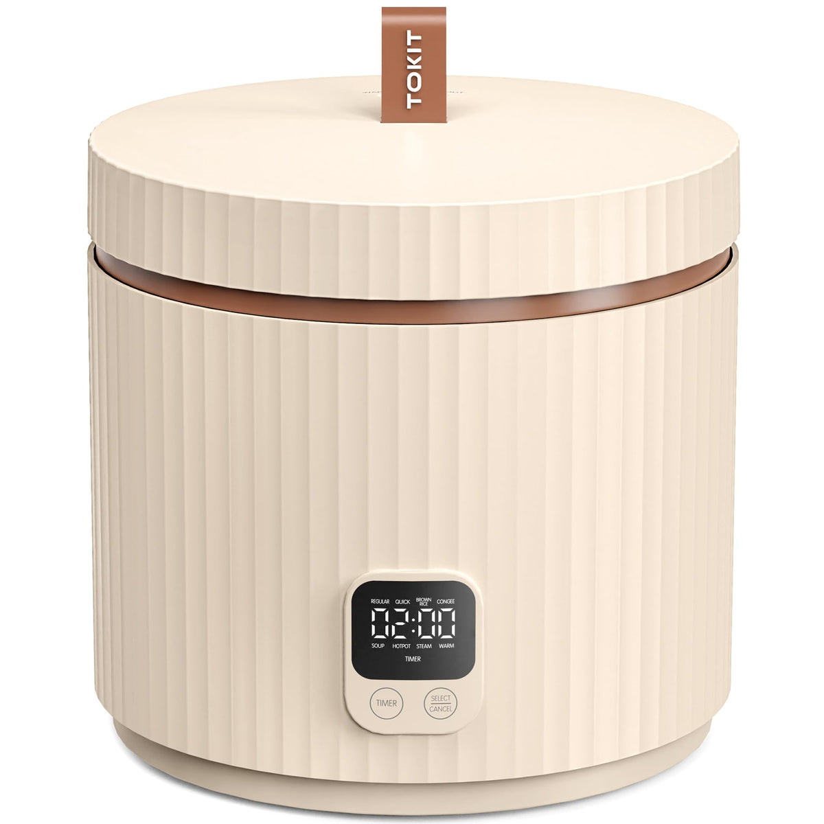 TOKIT rice cooker small front view showing compact design ideal for 1-3 people
