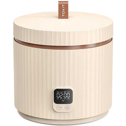 TOKIT rice cooker small front view showing compact design ideal for 1-3 people