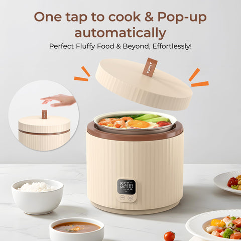 TOKIT rice cooker small lid-open panel demonstrating easy one-touch start
