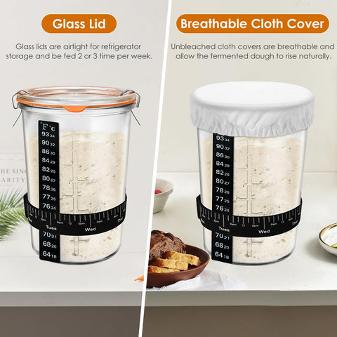 TOKPELA Sourdough starter jar glass lid preserves freshness when refrigerated