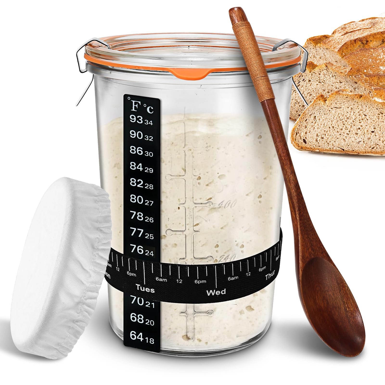 TOKPELA Sourdough starter jar wide mouth for easy feeding and stirring