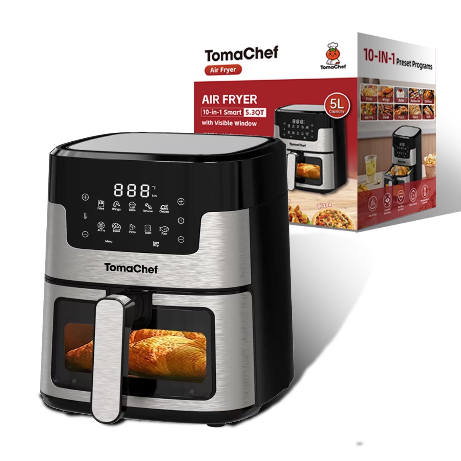 TomaChef air fryer front view showing its compact footprint for small kitchens