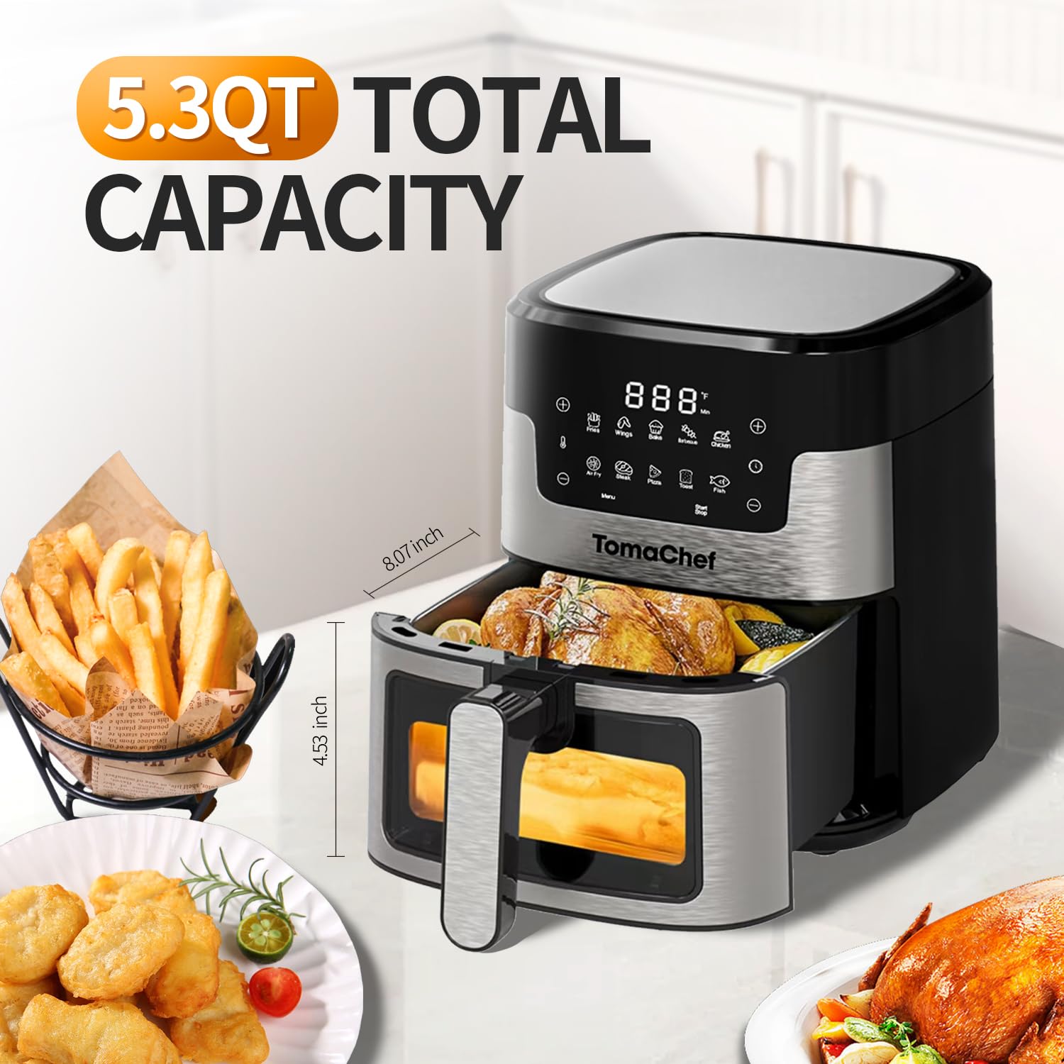 TomaChef air fryer ten presets digital control for simple meals