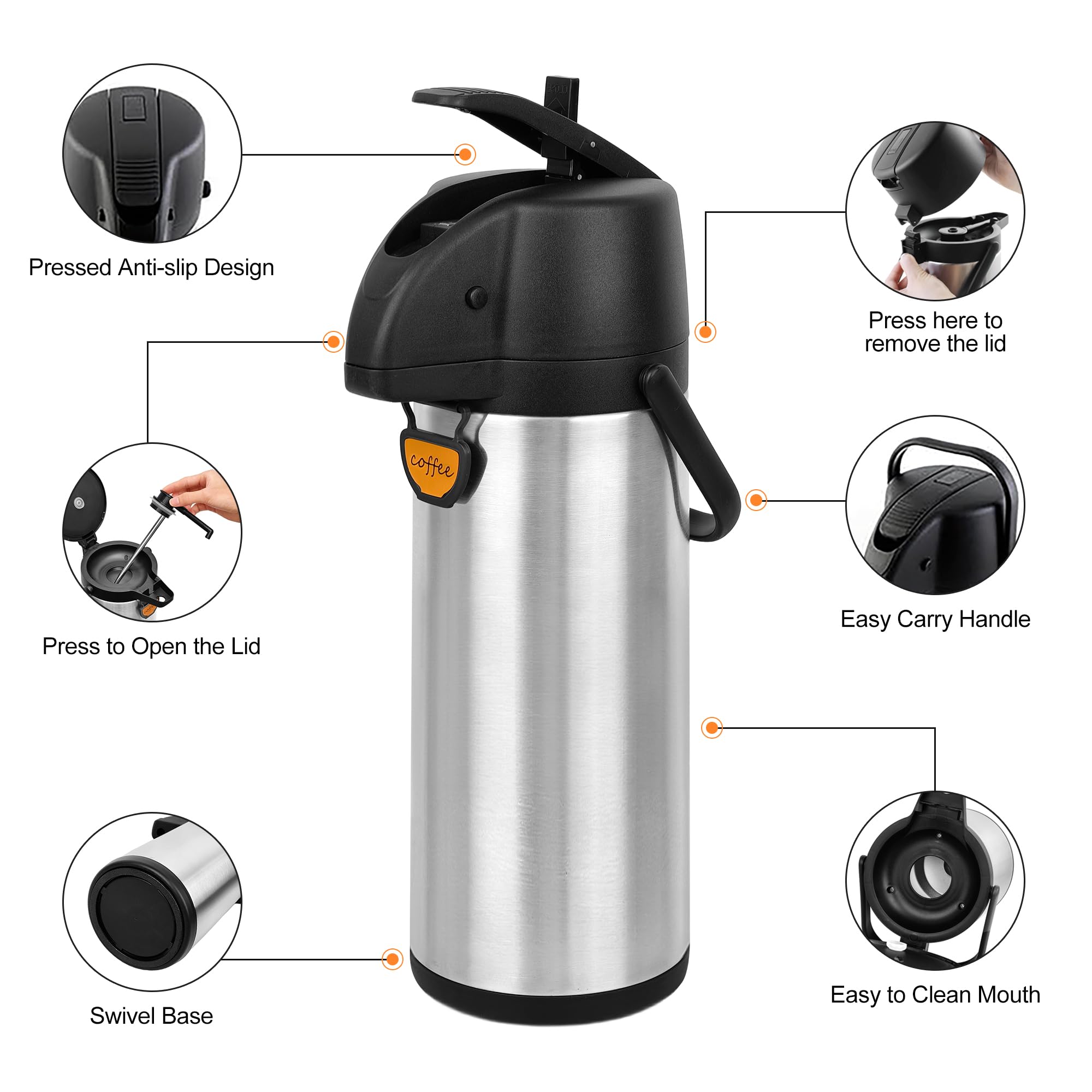 Lever-pour action demonstrates quick, controlled pouring from Tomakeit airpot