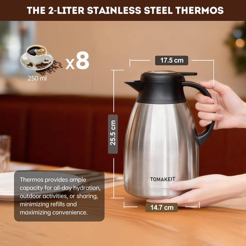Ergonomic handle grip on TOMAKEIT thermal carafe for easy carrying