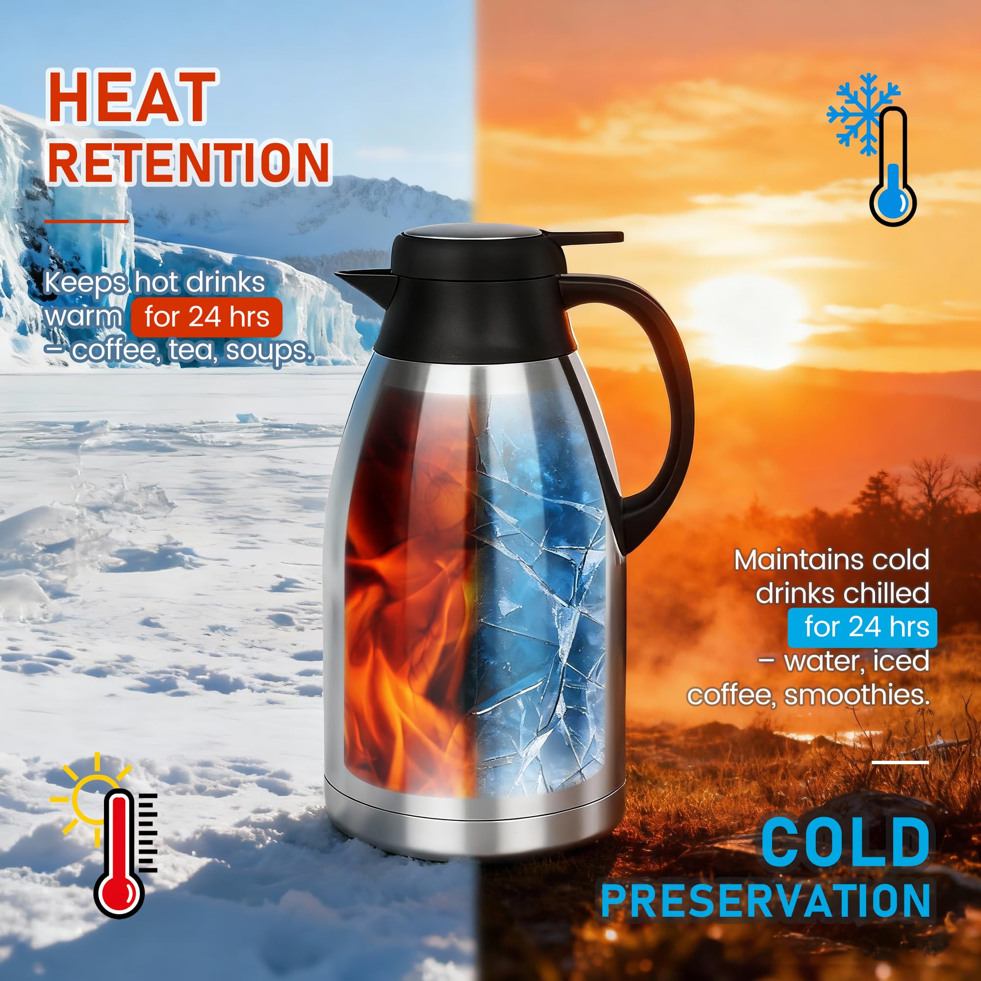 Insulated body of TOMAKEIT carafe highlighting double-wall structure for temperature retention
