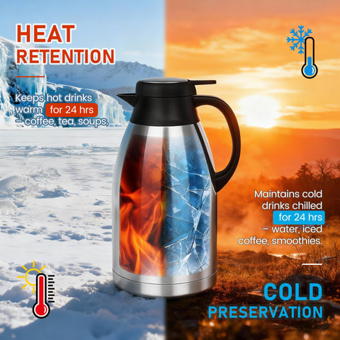 Insulated body of TOMAKEIT carafe highlighting double-wall structure for temperature retention