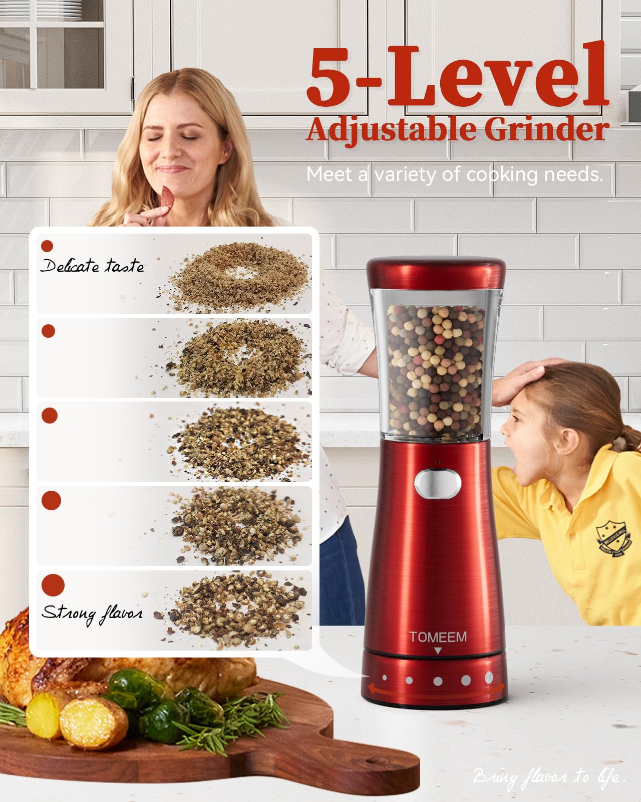 TOMEEM large capacity 4.5 oz grinder reduces refill frequency