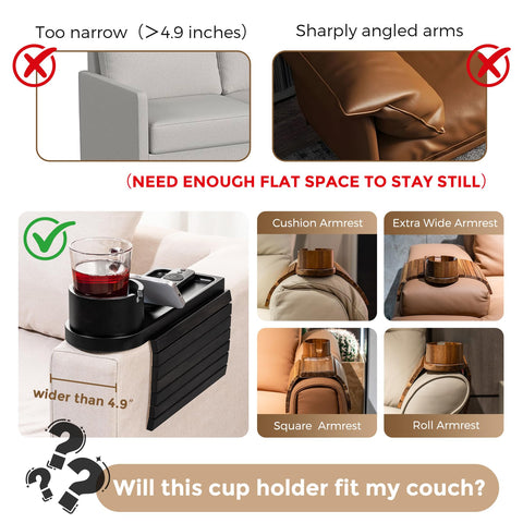 TOMLYOP armrest compatibility guide shows safe fit on wide flat surfaces