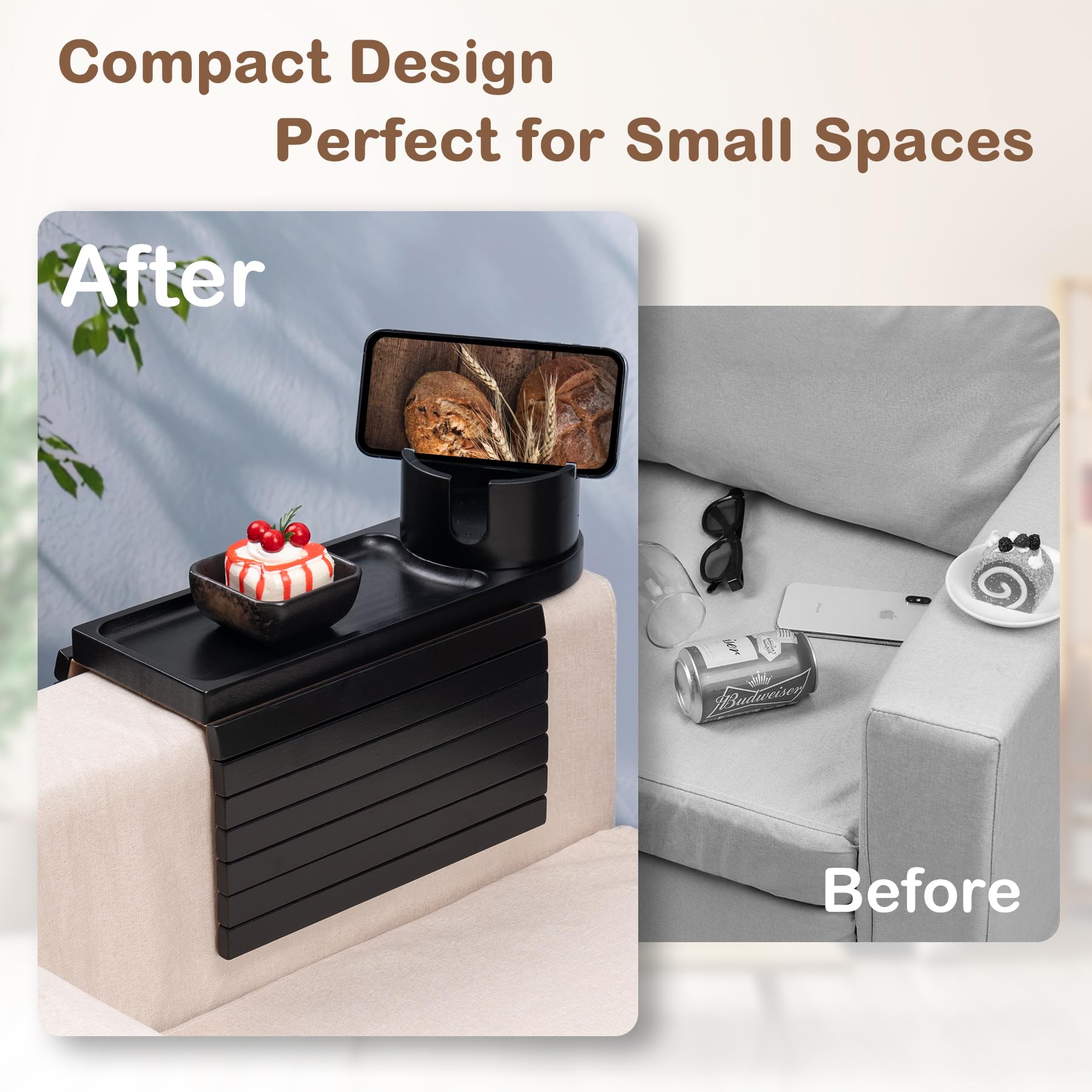 TOMLYOP couch tray used during movie night with snacks and drinks