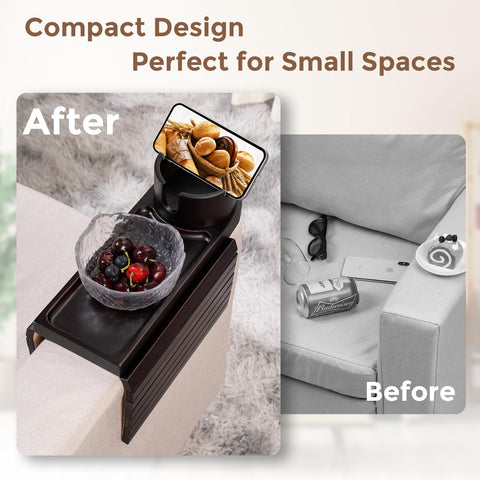 Tomlyop couch tray keeps remote, snacks, and phone neatly organized
