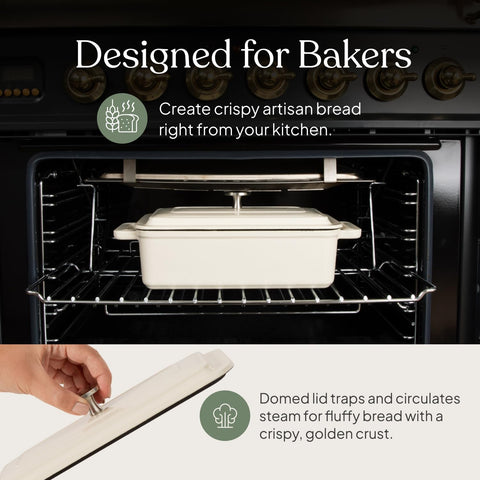 TOMO Cast Iron Bread Oven easy-release enamel finish helps loaf release cleanly