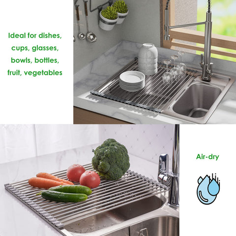 Tomorotec foldable over-sink drying rack saves counter space.