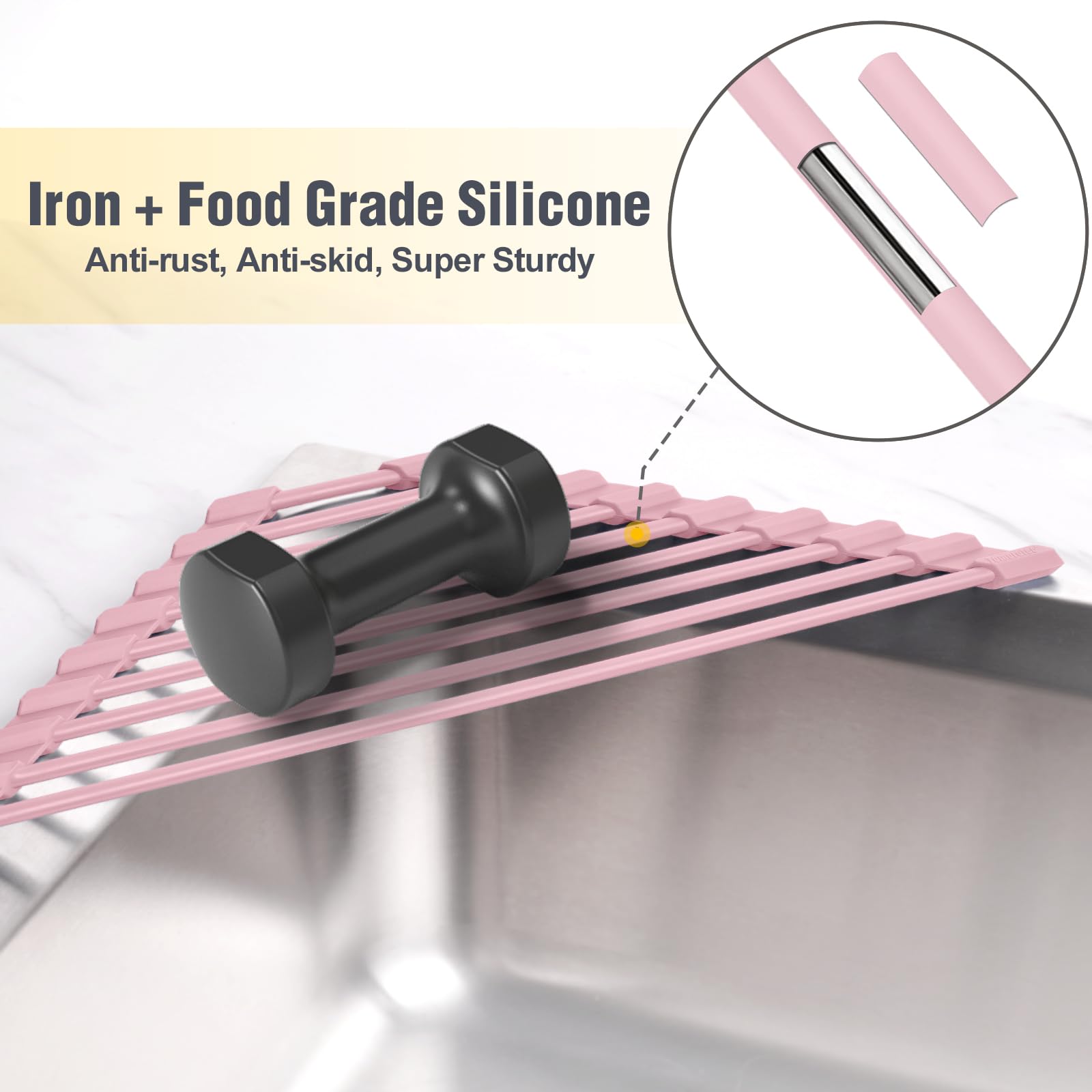 Tomorotec foldable stainless steel over-sink organizer enables compact kitchen storage.