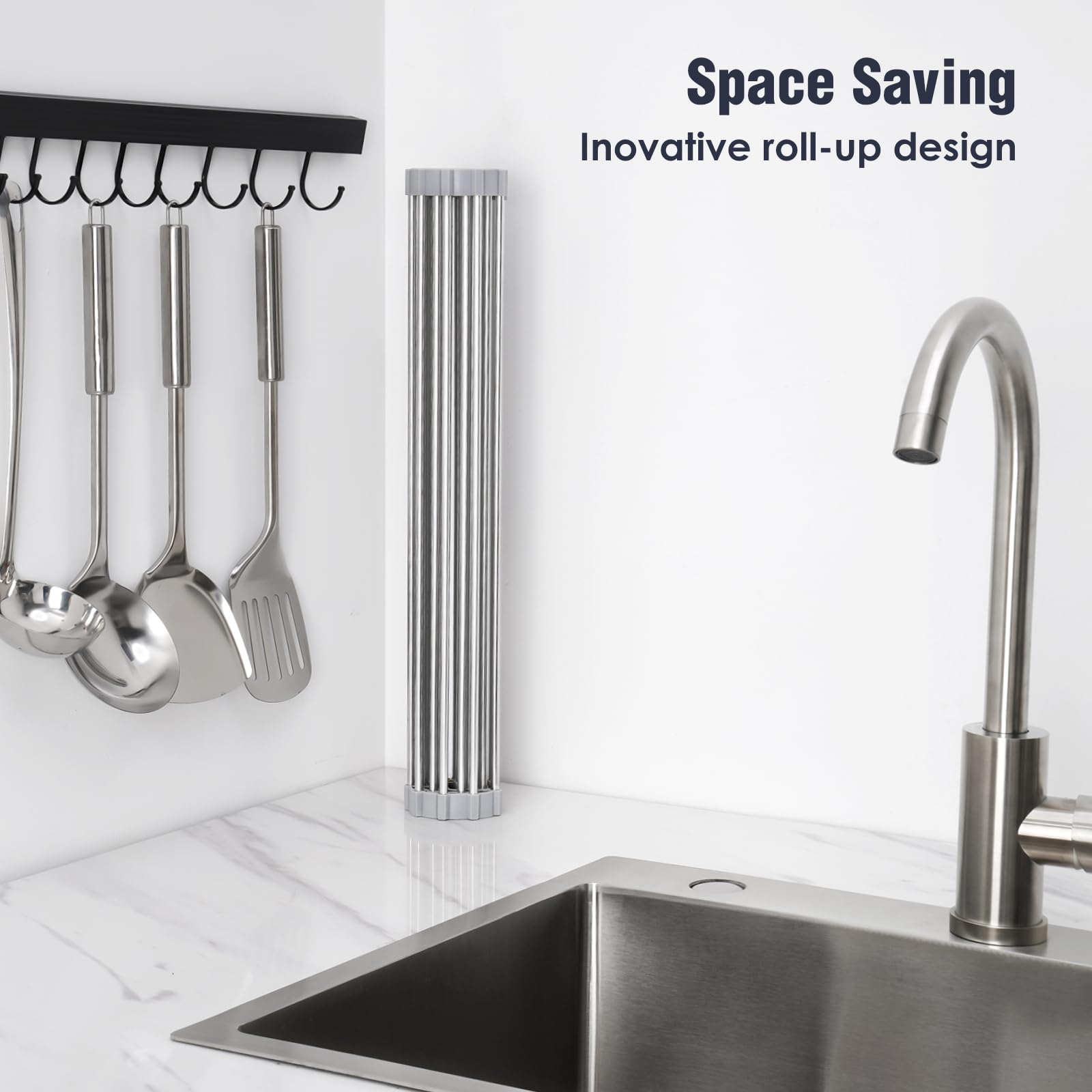 Tomorotec rack with anti-slip silicone edges keeps dishes stable.