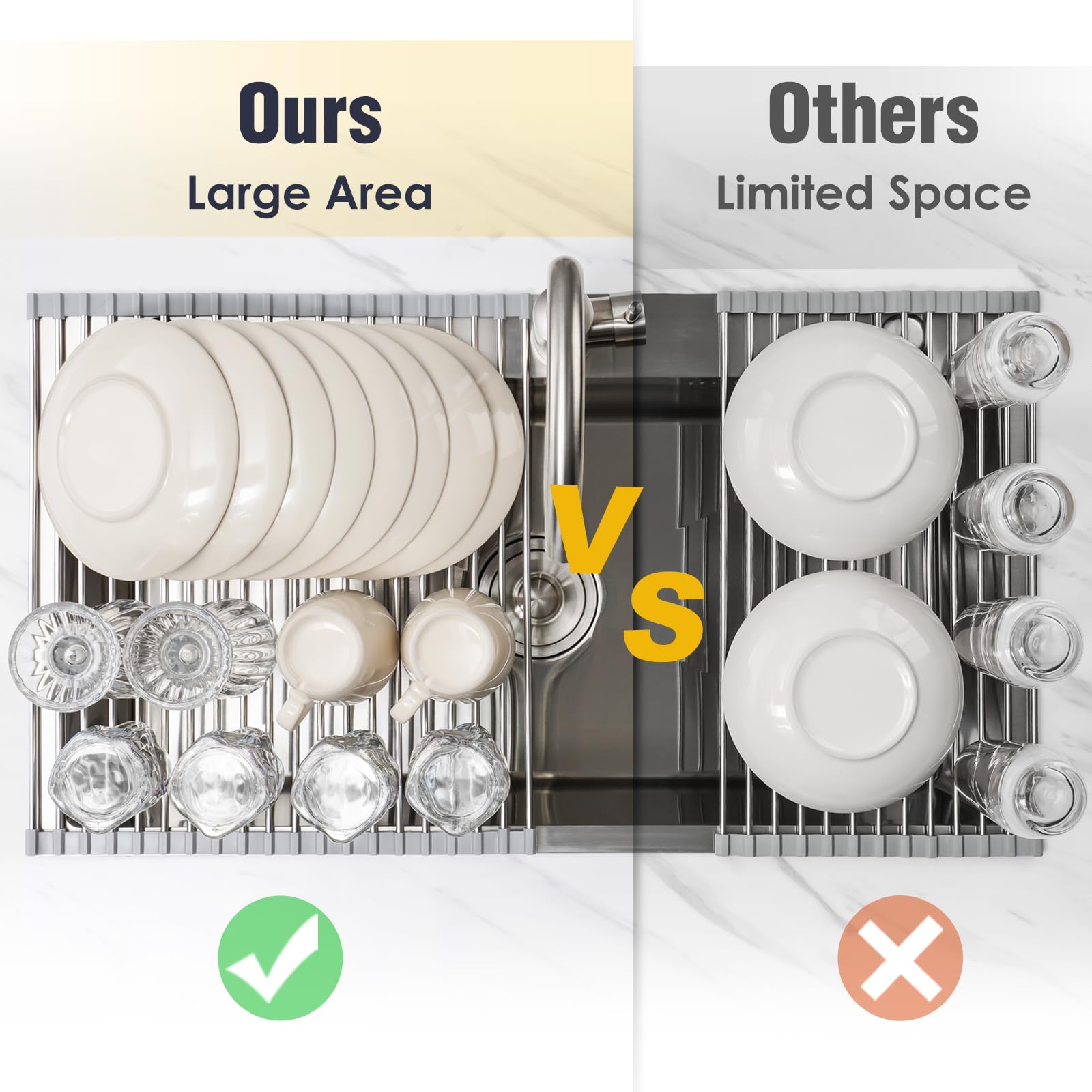 Tomorotec rack dries dishes and fruits on a versatile kitchen surface.