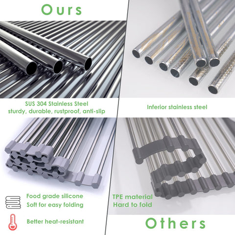 Tomorotec roll-up rack with stainless steel frame saving counter space.