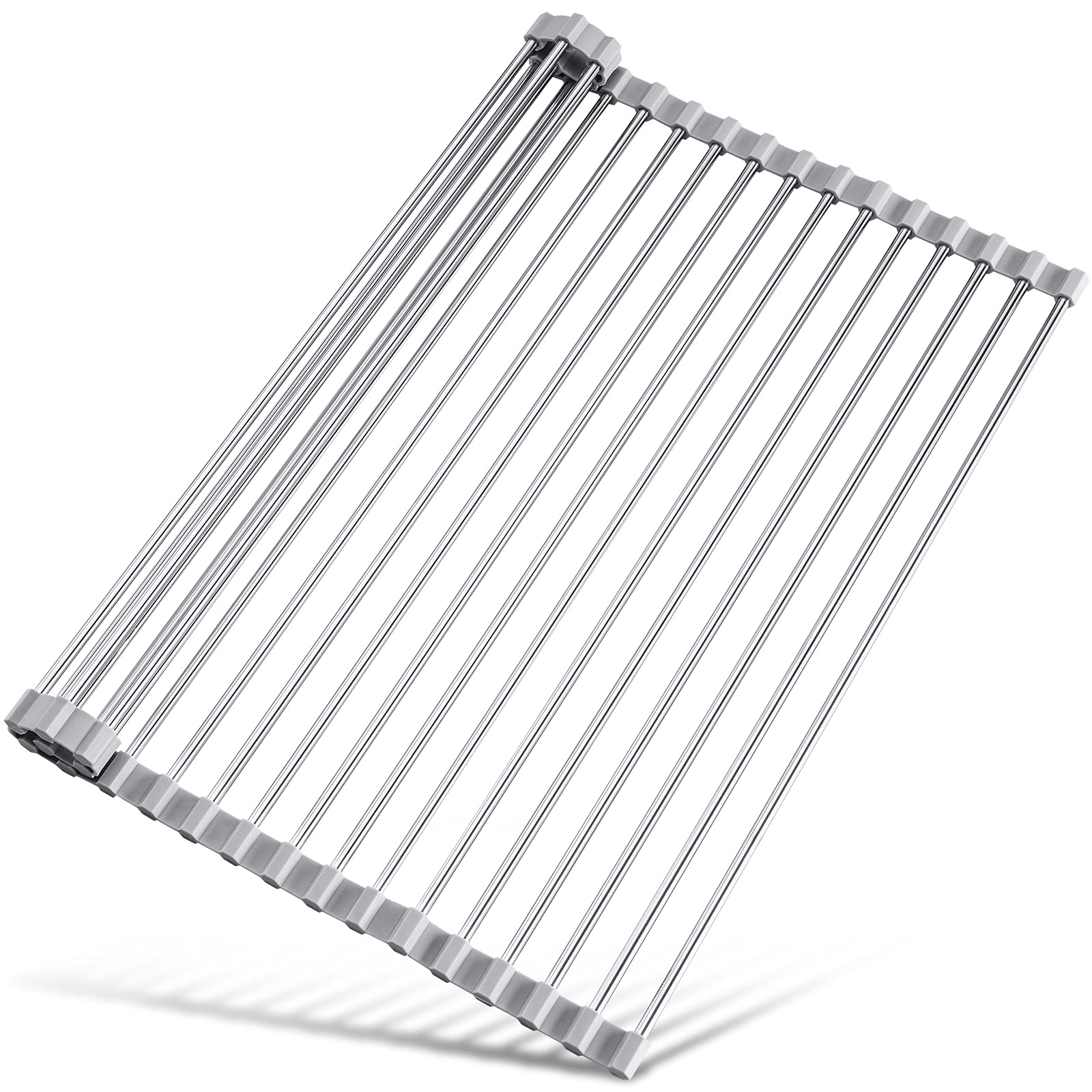Tomorotec roll-up dish rack over sink with rust-resistant steel and silicone edges