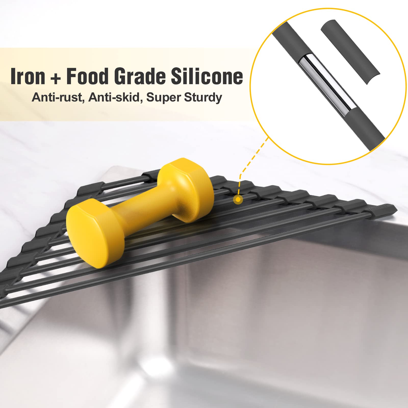 Tomorotec silicone-coated stainless frame resists rust and stays non-slip.
